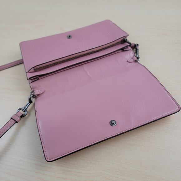 Coach Pink Rose Pebbled Leather Flap Snap Crossbody Wallet - Picture 8 of 11